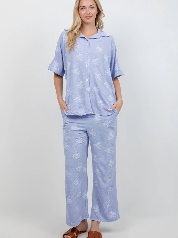 Printed Top & Wide-Leg Pant Set with Pockets for wholesale by 24-Hrs Fashion