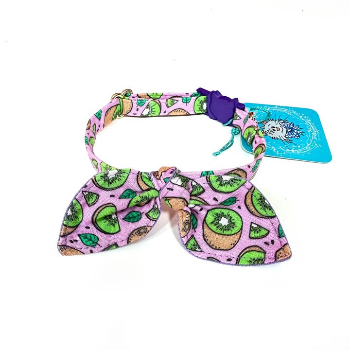 Bunny Ears Bow Cat Collar - Kiwi on Purple for wholesale by Whiskers Crafts