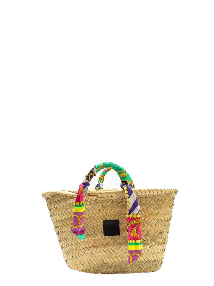 MINI BEACH STRAW BAG + SCARF-PRINT SARONG, TU, MADE IN ITA for wholesale by Ayfee