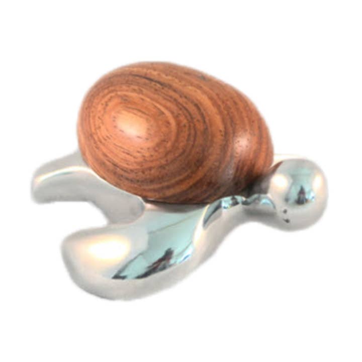 Sea Turtle Mini Figurine in Recycle Aluminum and Wood Insert for wholesale by Handcrafted Gift
