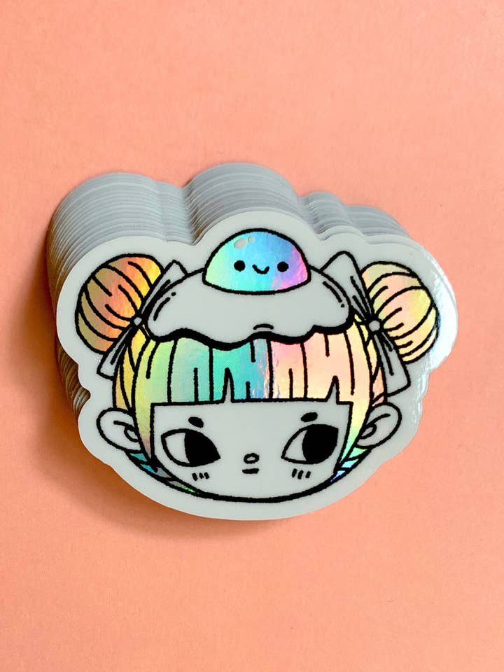 Autocollant en vinyle holographique - Petits pains aux œufs pour la vente par Hannakin