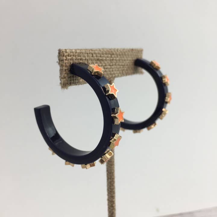 SongLily - Wholesale Hoop Earrings - Orange and navy blue star hoop earrings
