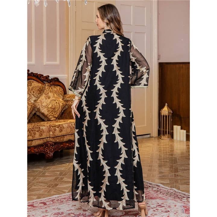 MoodGold - Wholesale Kaftan - Women's - Embroidered Mesh Tribal Muslim Abaya1