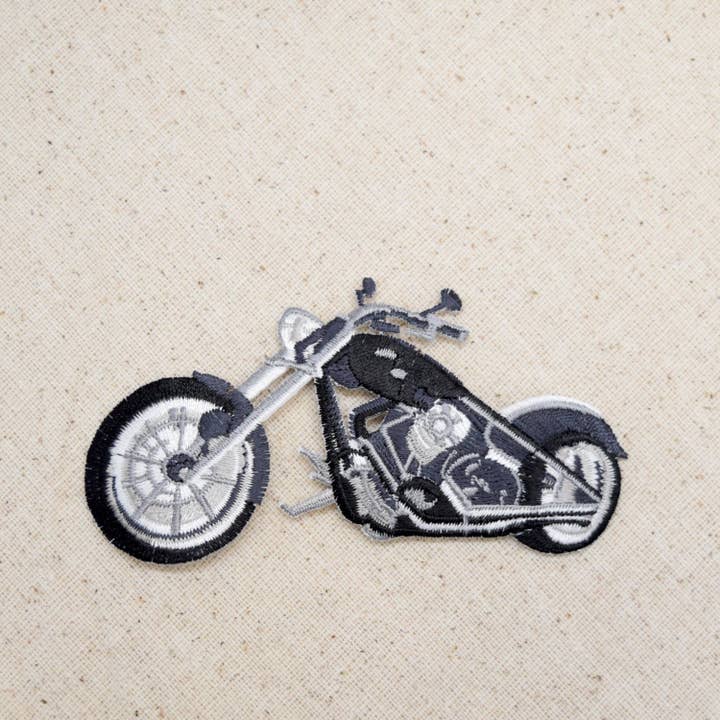 Black and Gray - Motorcycle Iron on Applique - Embroidered Patch - 650487-BL for wholesale by Wholesale Applique