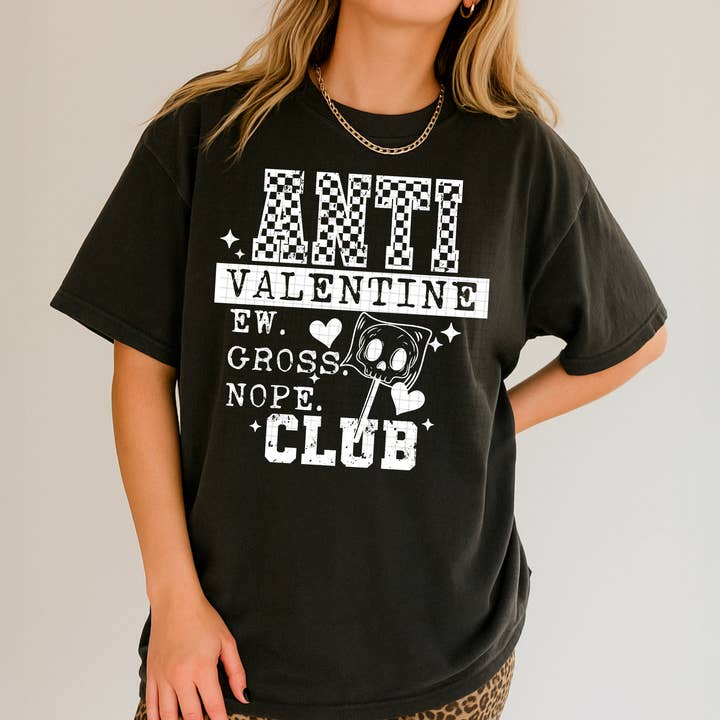 Anti Valentine White Checkered T-shirt for wholesale by Hot Mess Apparel