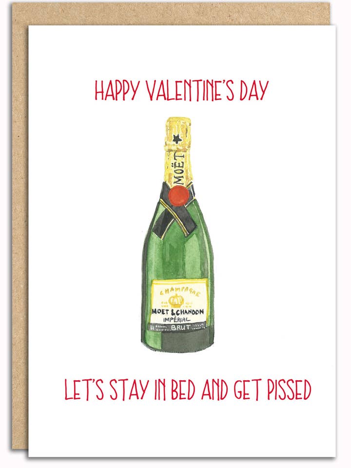 Valentine's day card - a bottle of champagne! (SM205) for wholesale by Sarah Maddox Art & Design