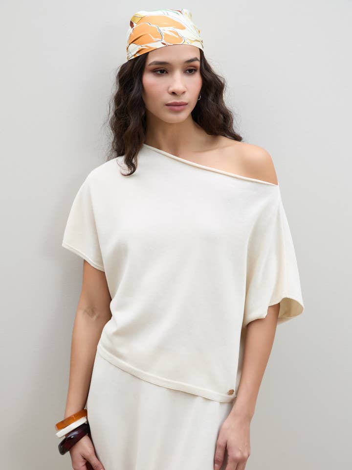 Jersey de mezcla de algodón orgánico con escote asimétrico para venta al por mayor de Serianno