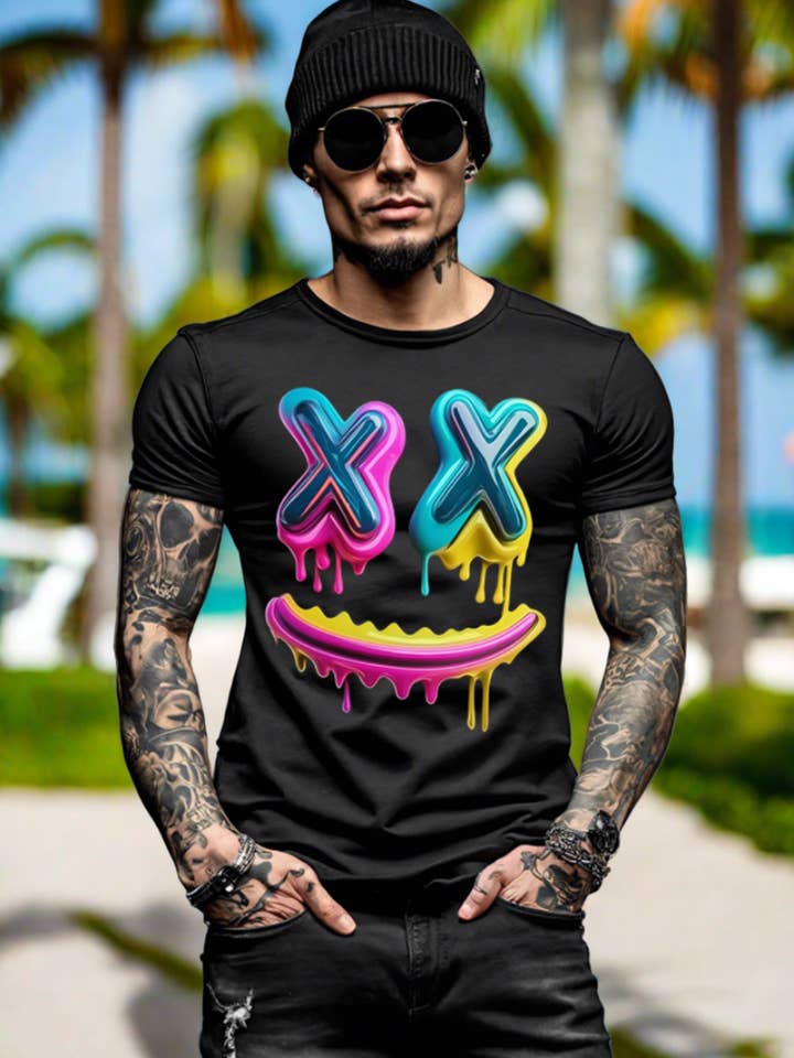 Camisetas exclusivas de Happy Face Neon Pink Art | Grooveman Music para venta al por mayor de Grooveman Music