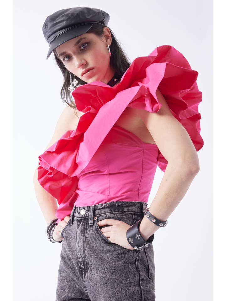 Signature 8 - Wholesale Blouse - Women's - ONE SHOULDER RUFFLE TOP S103957