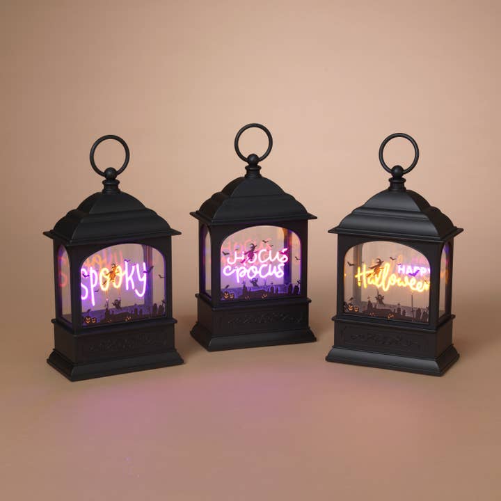 Gerson Halloween 9"H B/O Neon Lighted Halloween Lantern w/ T for wholesale by The Gerson Companies