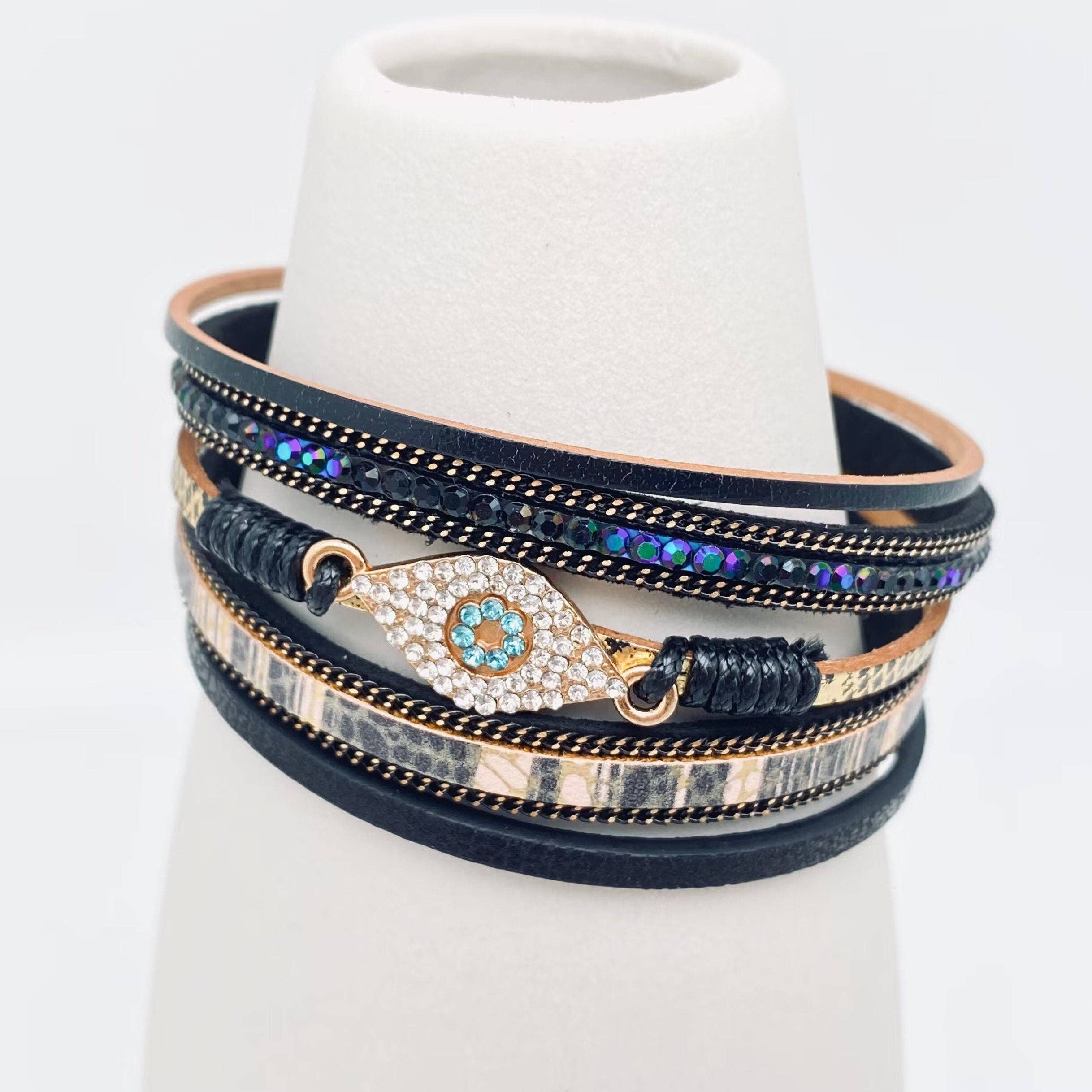 Mio Queena – Pulseira por atacado – Pulseira de couro PU multi-camadas com charme Evil Eye Charm2