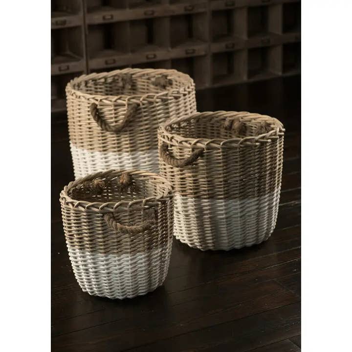 Set Of 3 Round Willow Baskets Dipped White for wholesale by Vagabond Vintage