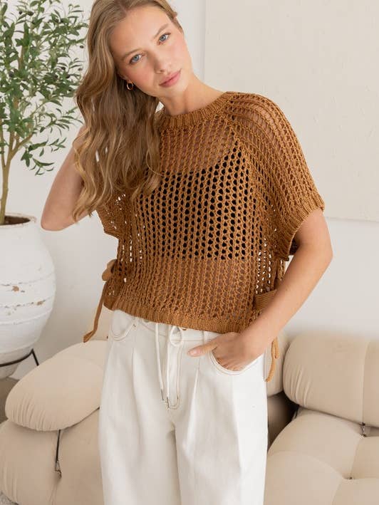 Haut à manches courtes en maille ouverte JOT1104 pour la vente par Heyson