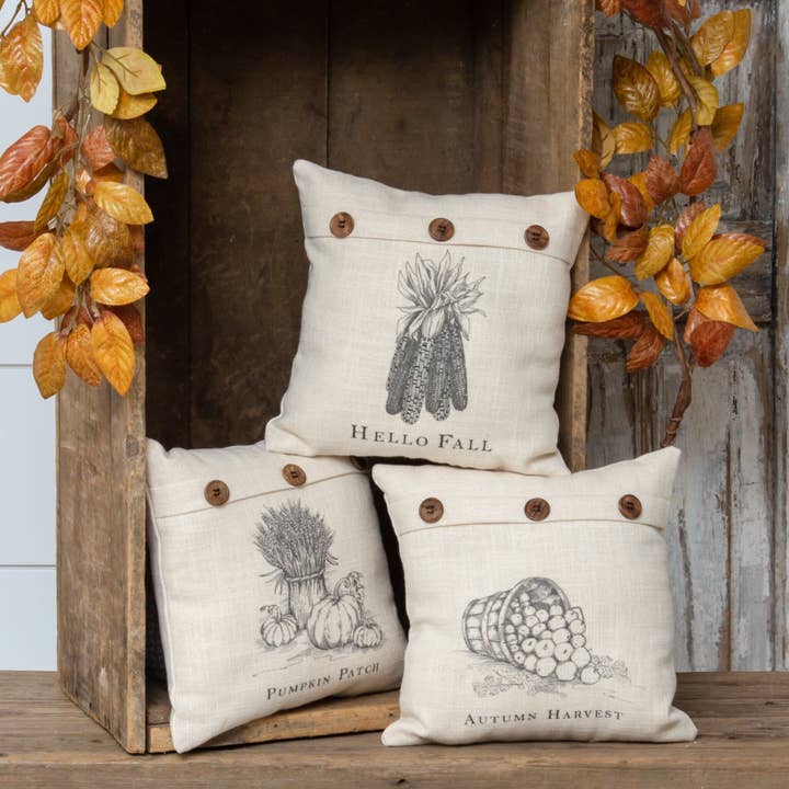 Mini Pillows - Pumpkin Patch, Hello Fall, Autumn Harvest for wholesale by Audrey's Home & Gift