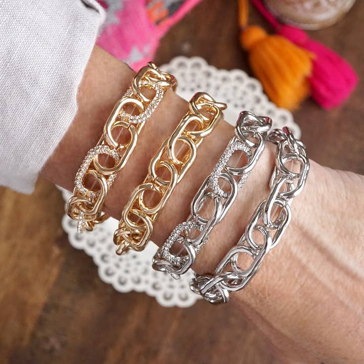 Liens Éclatants – Bracelet Élastique à Grosse Chaîne avec Accents en Cristal pour la vente par PennyLine inc