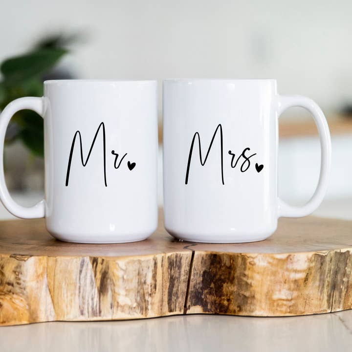 Mr & Mrs Mug Set | 15oz Ceramic Coffee Mug for wholesale by Oakbury Designs