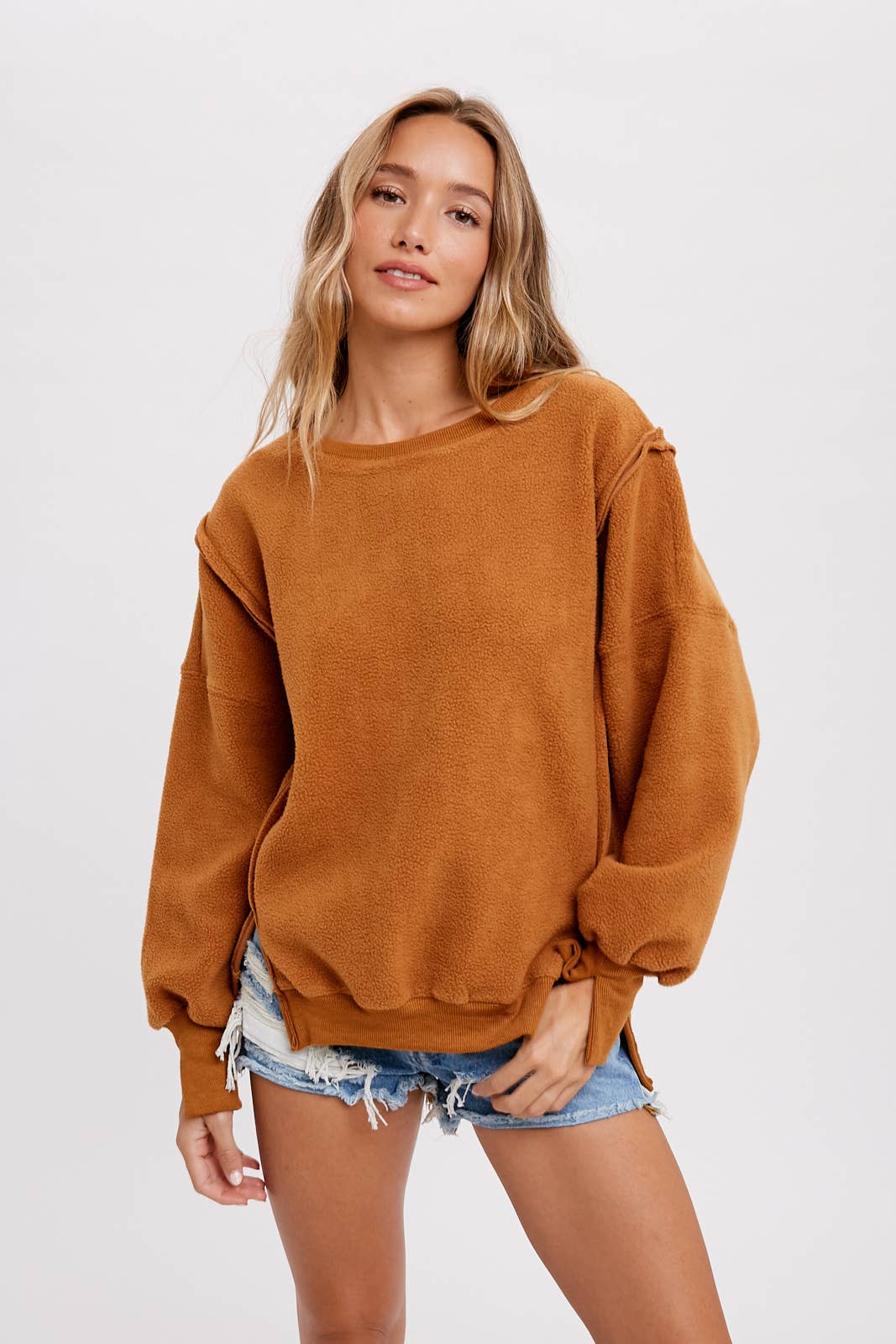 Peace Love Line – wholesale Sweatshirt - Dam – PL3896 - RUNDHALSAD TEDDYTRÖJA MED SLITSAR17