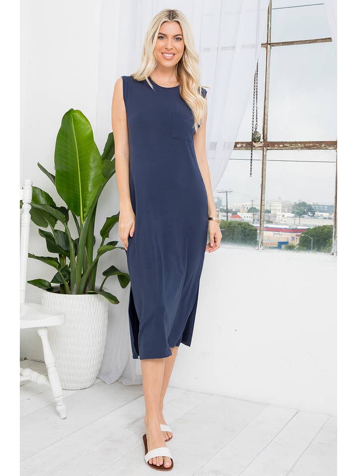 Sweet Lovely by Jen – Vestido - Mulher por atacado – VESTIDO MIDI CASUAL EM MALHA JERSEY COM BOLSO MACIÇO SEM MANGAS55