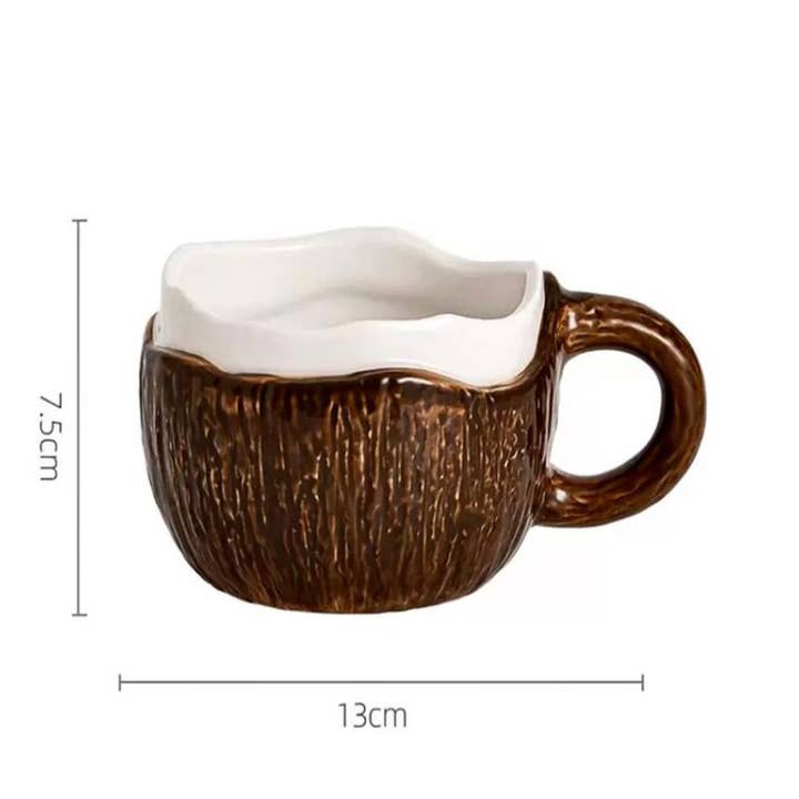 Homerely (We Cover All Import Duties) – wholesale Coffee mug – Creative Coconut Shape Ceramic Coffee Mug with Spoon1