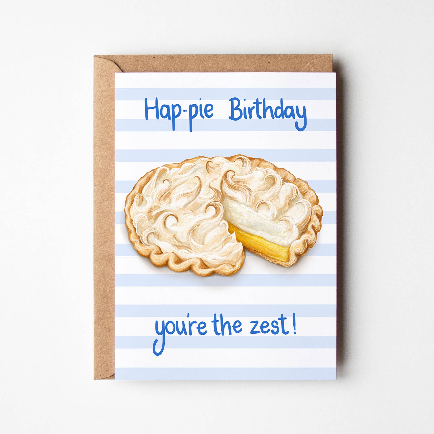 Katie Tinkler illustration - Wholesale Birthday Card - Hap-pie Birthday - Lemon Meringue Pie Food Greeting Card 0