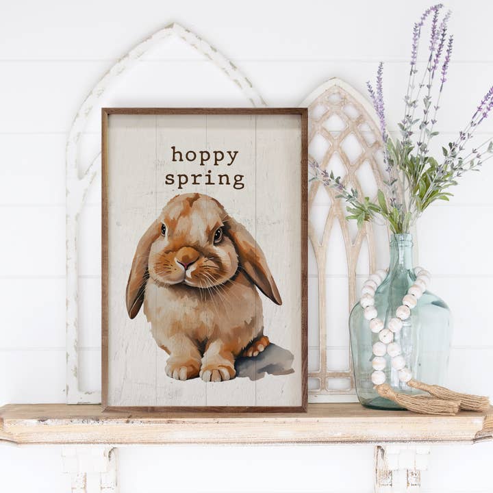 Kendrick Home - Wholesale Sign - Hoppy Spring Floppy Ear Bunny White