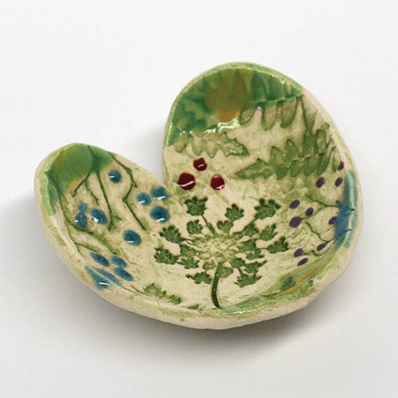 Pottery Dish Bowl - Heart Small Pressed Flowers for wholesale by Walton Clay Studio