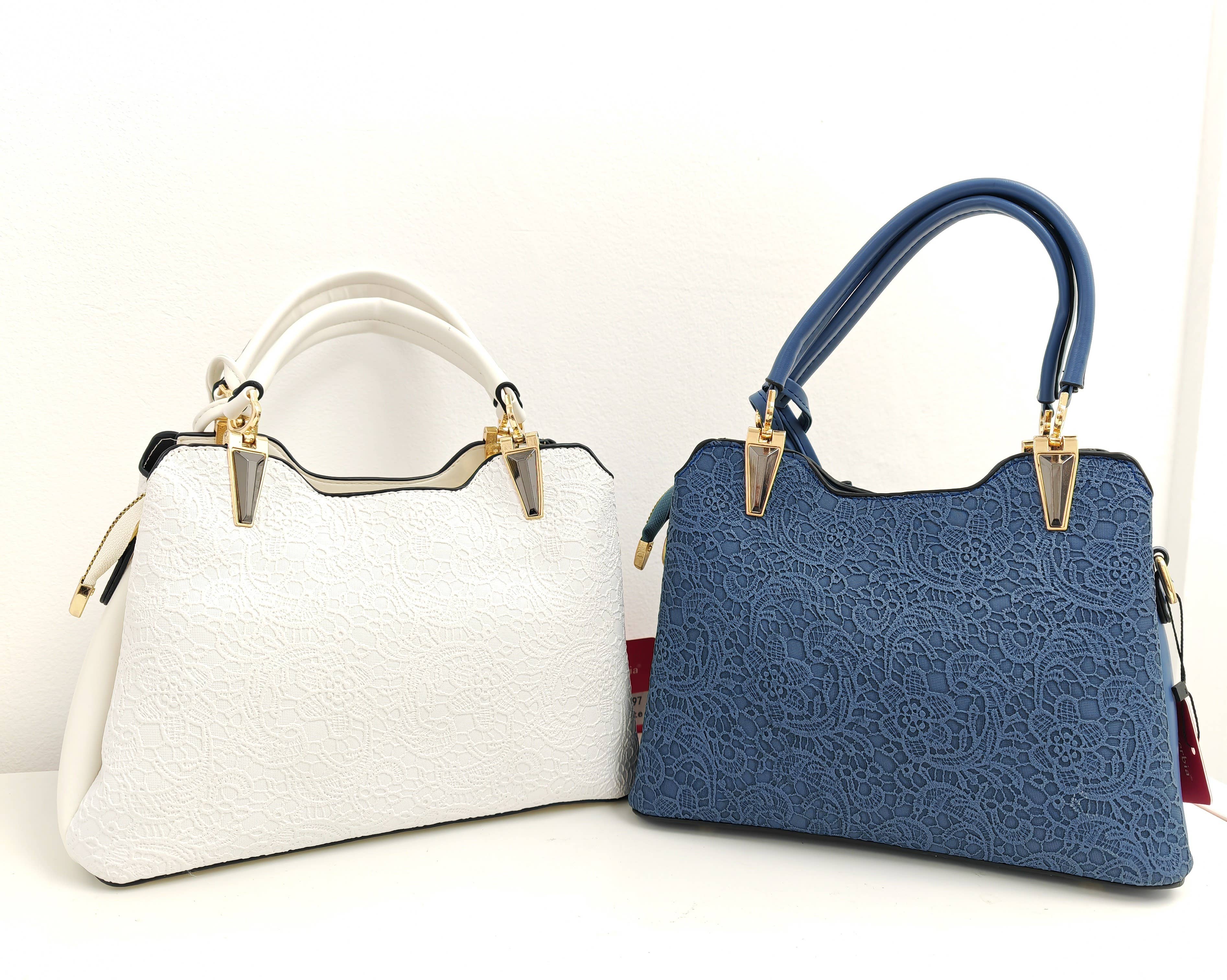 Superbia - Venta al por mayor Bolso con asas - Mujer - Bolso mediano con estampado de encaje, múltiples bolsillos y asa superior + monedero gratis A96974