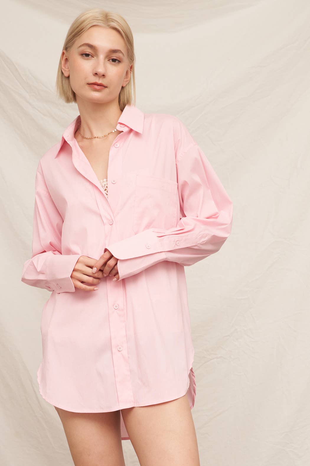En Crème - Wholesale Button Down Shirt - Women's - Long Sleeve Oversize Button Down Shirt0