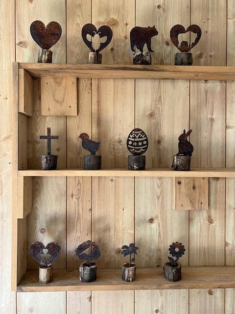 Assorted Small Rusty Metal Spring Holiday Pieces on a Limb for wholesale by Flying Heart Threads