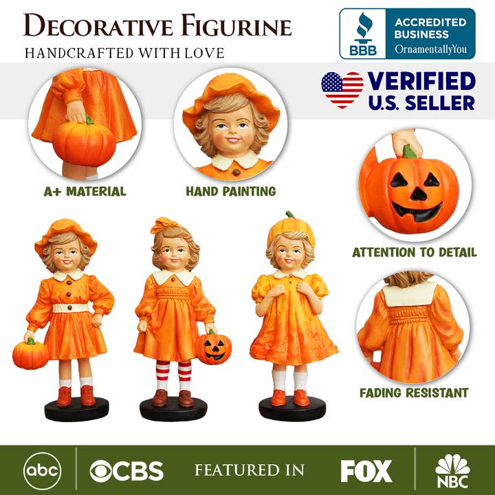 OrnamentallyYou - Wholesale Decorative Figurine - Inviting Pumpkin Girl Trio Set of Figurines
