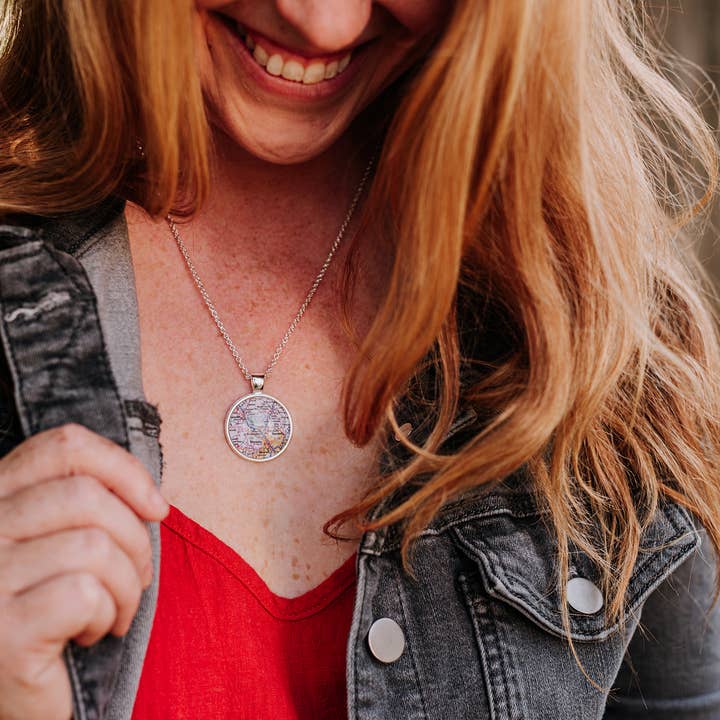 Whimsy Spirit Shop - Wholesale Pendant/Charm Necklace - Map Page Cabochon Necklace - U.S. City of your choice5