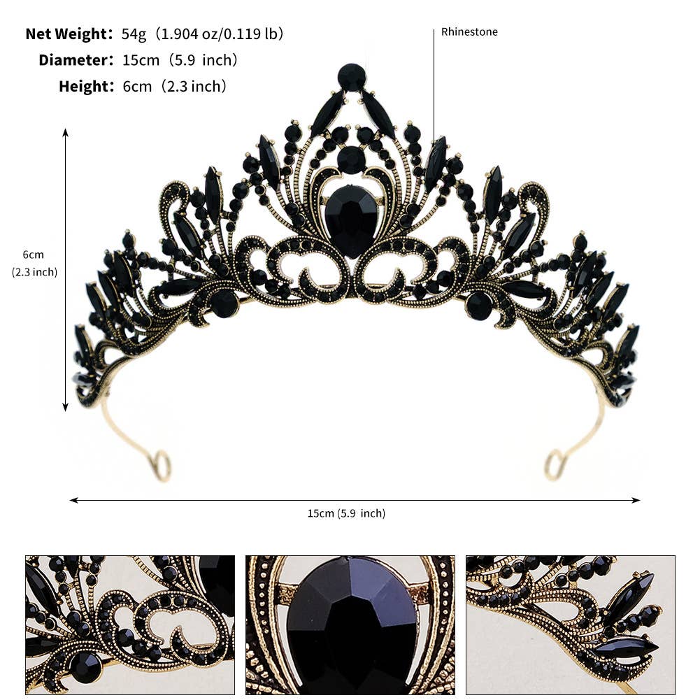 Tourtiwi - Wholesale Tiara - Women's - Obsidian Tiara Rhinestone Alloy Headdress Black Crown52