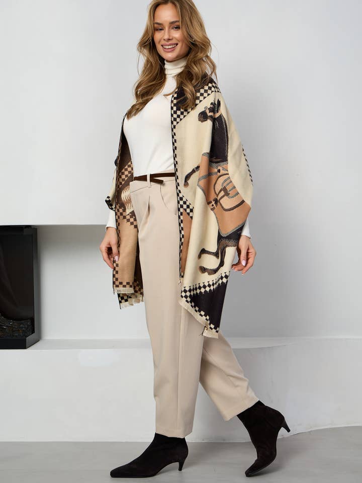 Checkered Equestrian Reversible Scarf for wholesale by SAACHI