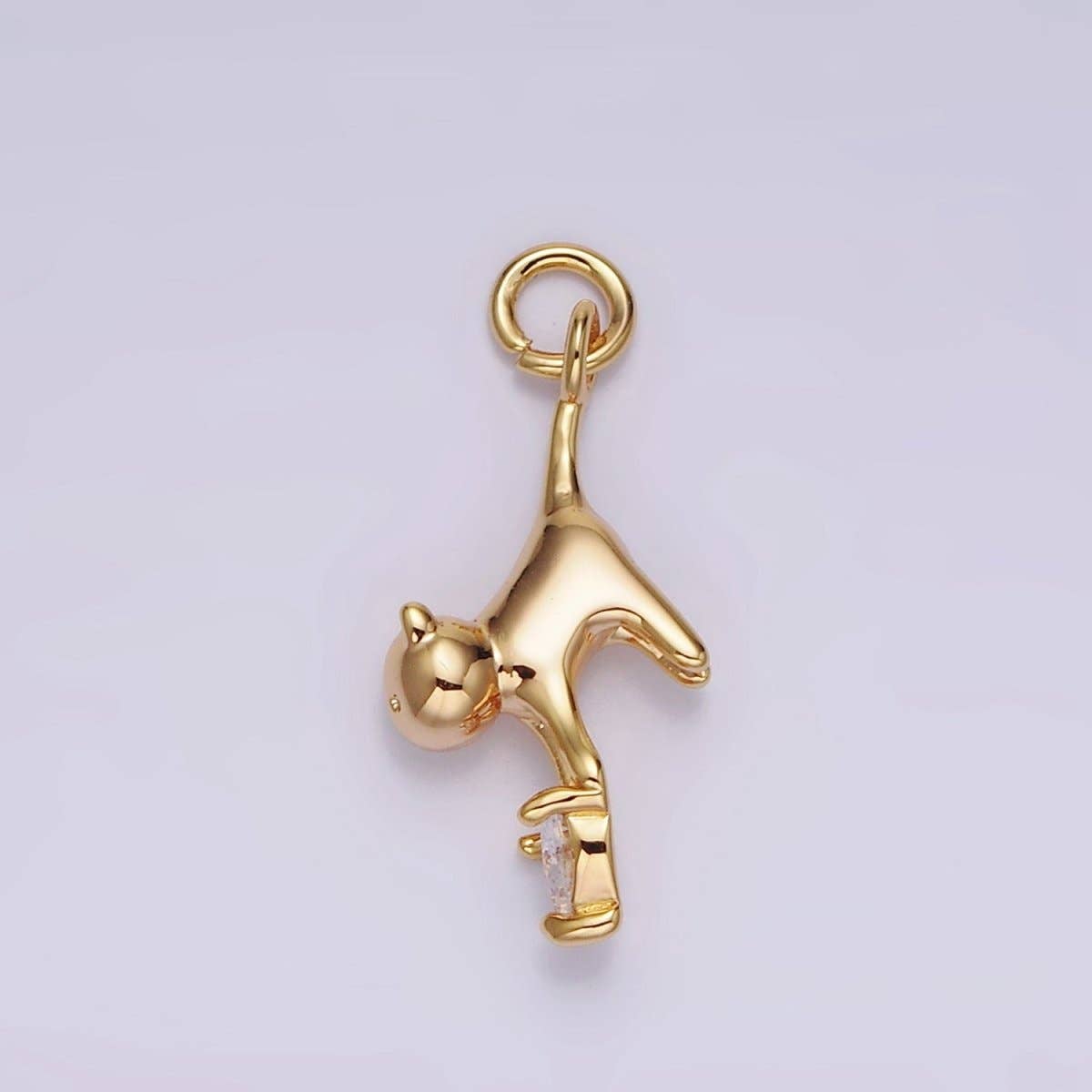 Aim Eternal - Wholesale Individual Charm/Pendant - 18K Gold Filled Cat Pet Animal Clear Heart CZ Charm | N17570