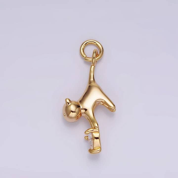 Aim Eternal – Pendente/pingente individual por atacado – Pingente de Coração Transparente com Gato Animal em Ouro 18K Preenchido com Zircônia Cúbica | N1757