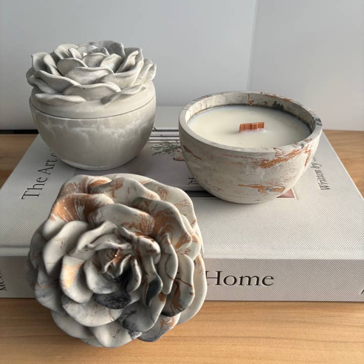 Bloomstone – Floral Lid Concrete Candle | Handmade Sculptural Flower Candle | Valentine’s Day Gift for wholesale by Fancy Concrete