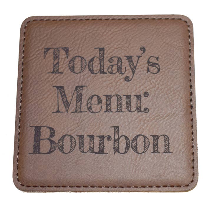 Today's Menu Bourbon Leather Coaster for wholesale by Layne Wilson
