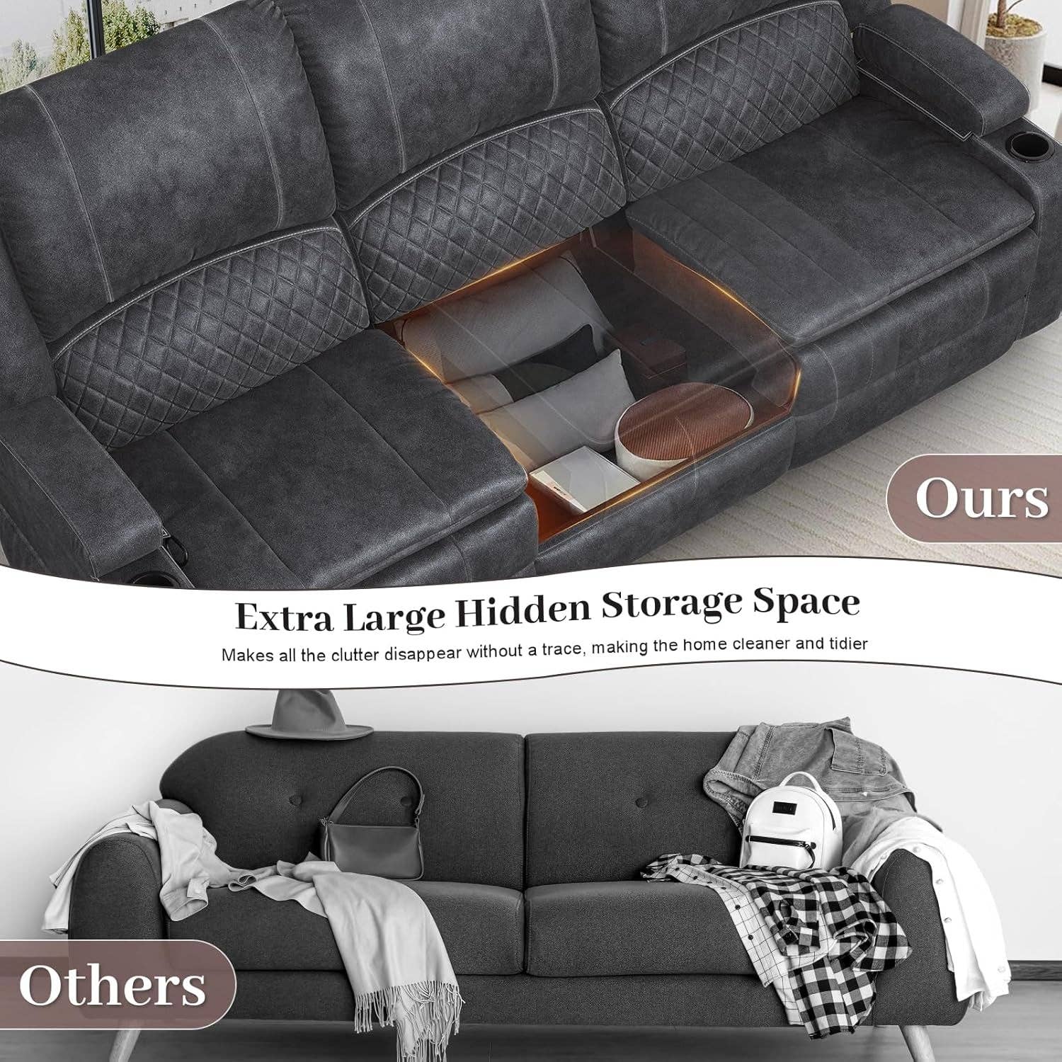 Grey Three Seater Manual Recliner Sofa Modern Living Room for wholesale on Faire3