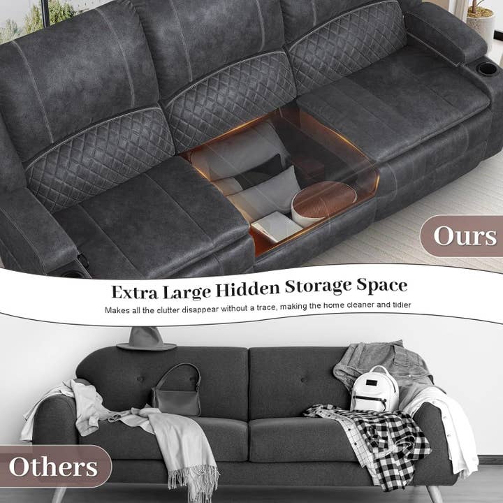 Grey Three Seater Manual Recliner Sofa Modern Living Room for wholesale on Faire3