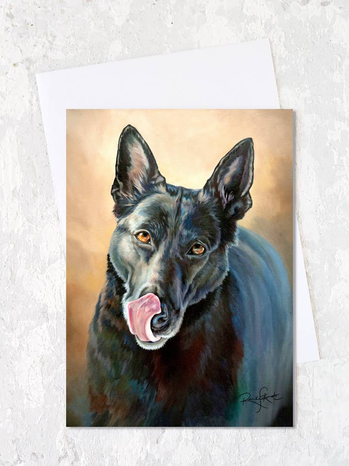 Black German Shepherd Dog Portrait Greeting Card - "Beloved" for wholesale by Renee Fukumoto