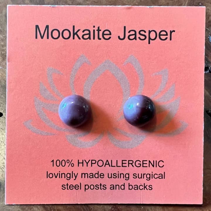 Mookaite Jasper Gemstone Post Earrings/8mm Cabochon for wholesale by bits of inspired living