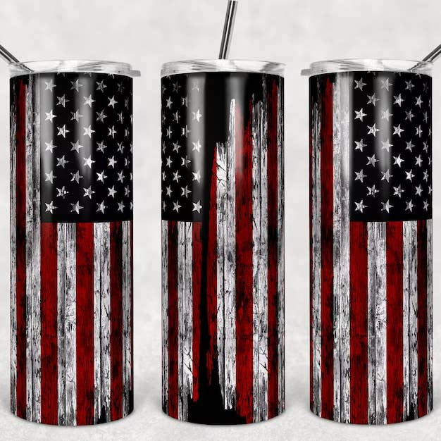 Vintage American Flag Skinny Tumbler 20oz for wholesale by JAC Wholesale