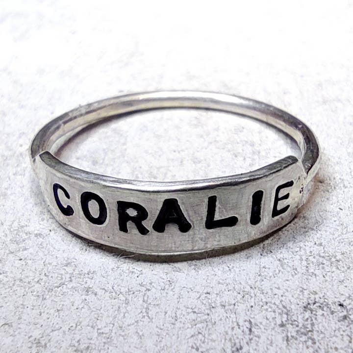Stackable Dainty Name Ring Dainty Name Ring, Personalized for wholesale by SteamyLab
