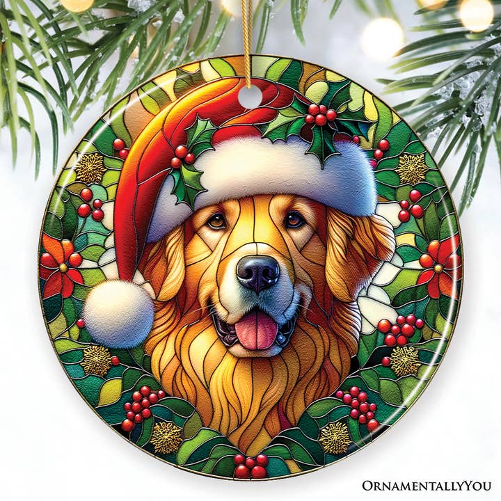 Golden Retriever Stained Glass Style Ceramic Ornament for wholesale by OrnamentallyYou