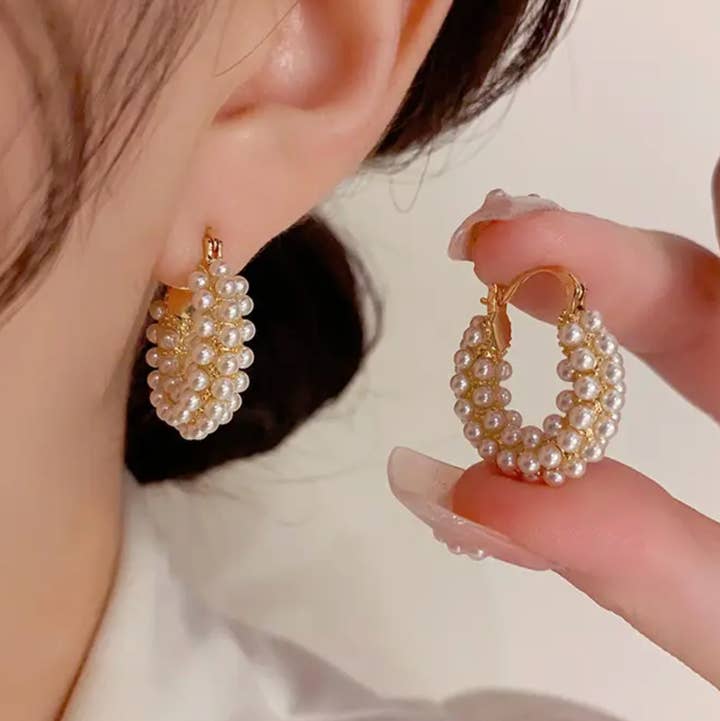 Aurelia 14K Gold Pearl Hoops for wholesale by Everly Yours