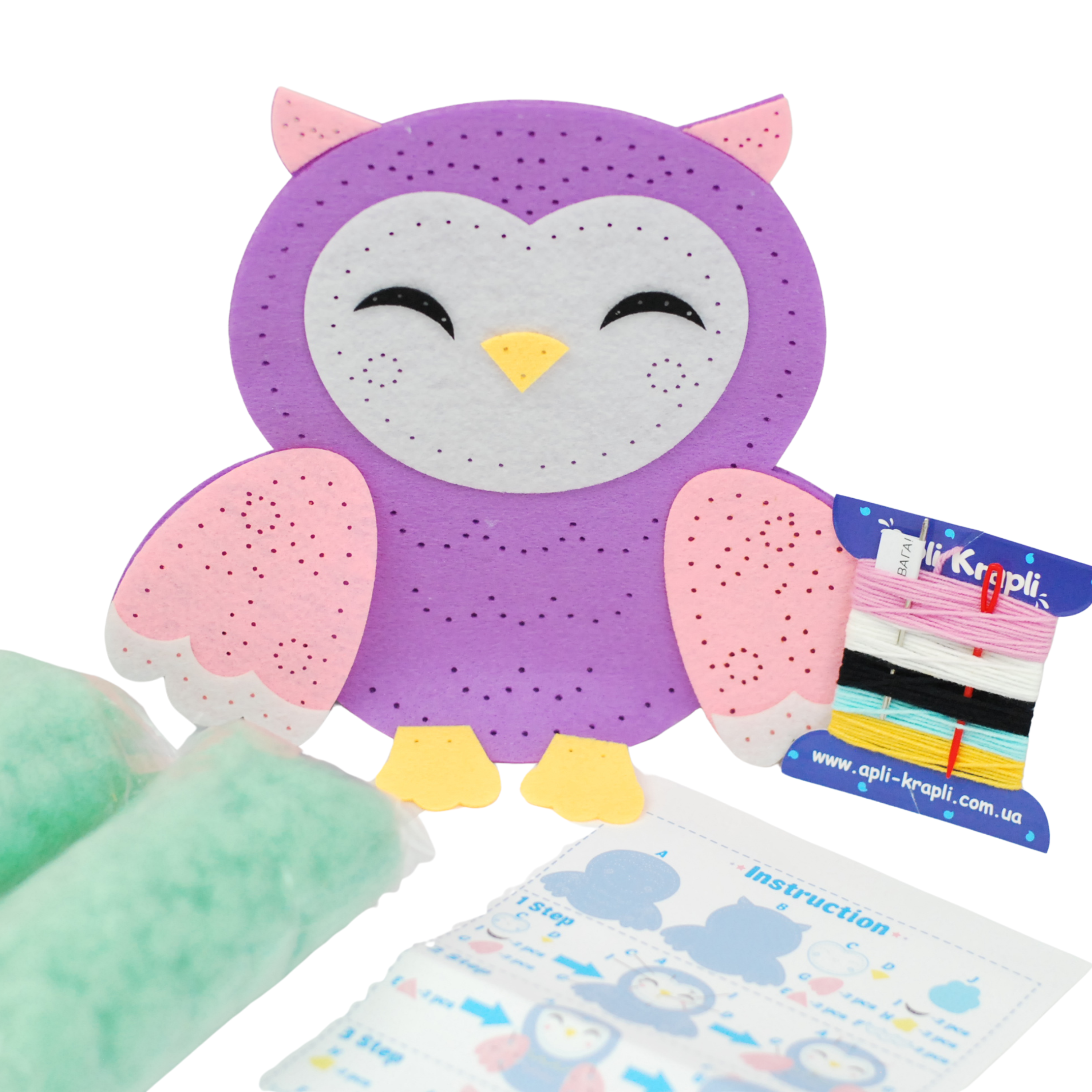 Fainotoys - Wholesale DIY Craft Kit - Kids - APLI Krapli - APLI Krapli Sewyourself Felt Toy Kit Owl Precut Felt Stuffing Thread & Safe Needle Ages 6+2