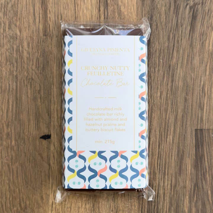 Crunchy Nutty Feuilletine Chocolate Bar (215g) for wholesale by Giuliana Pimenta