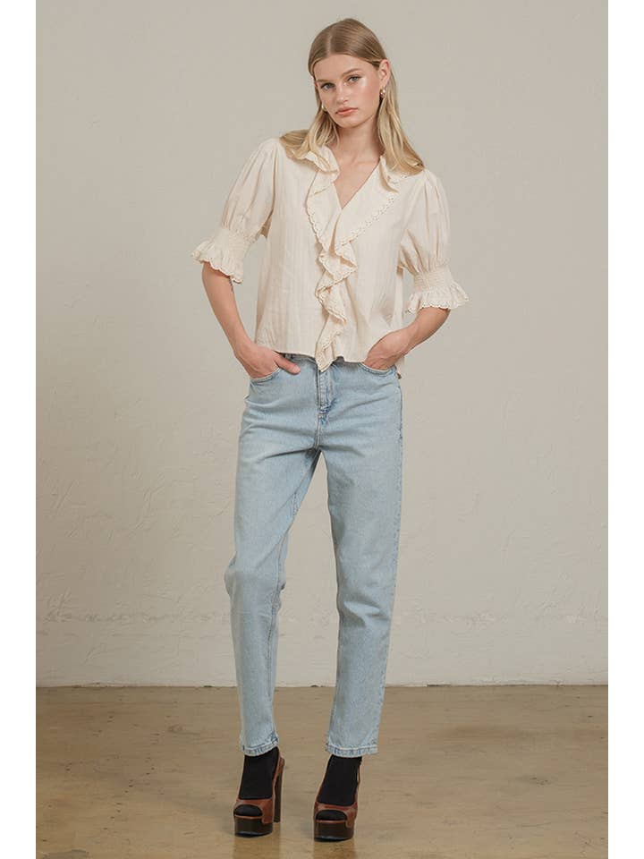 RAISONNEL - Wholesale Blouse - Women's - Ruffle Trim Lace Detail Blouse - RT11795