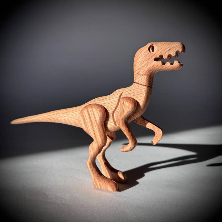 The Serious Toy Company - Wholesale Wood Toy - Kids - Wooden Velociraptor Dinosaur with Magnetic Joints
