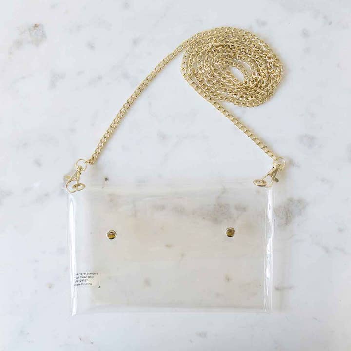 The Royal Standard - Wholesale Crossbody Bag - Women's - Envelope Clear Crossbody Clear/Gold 8.5x5.5